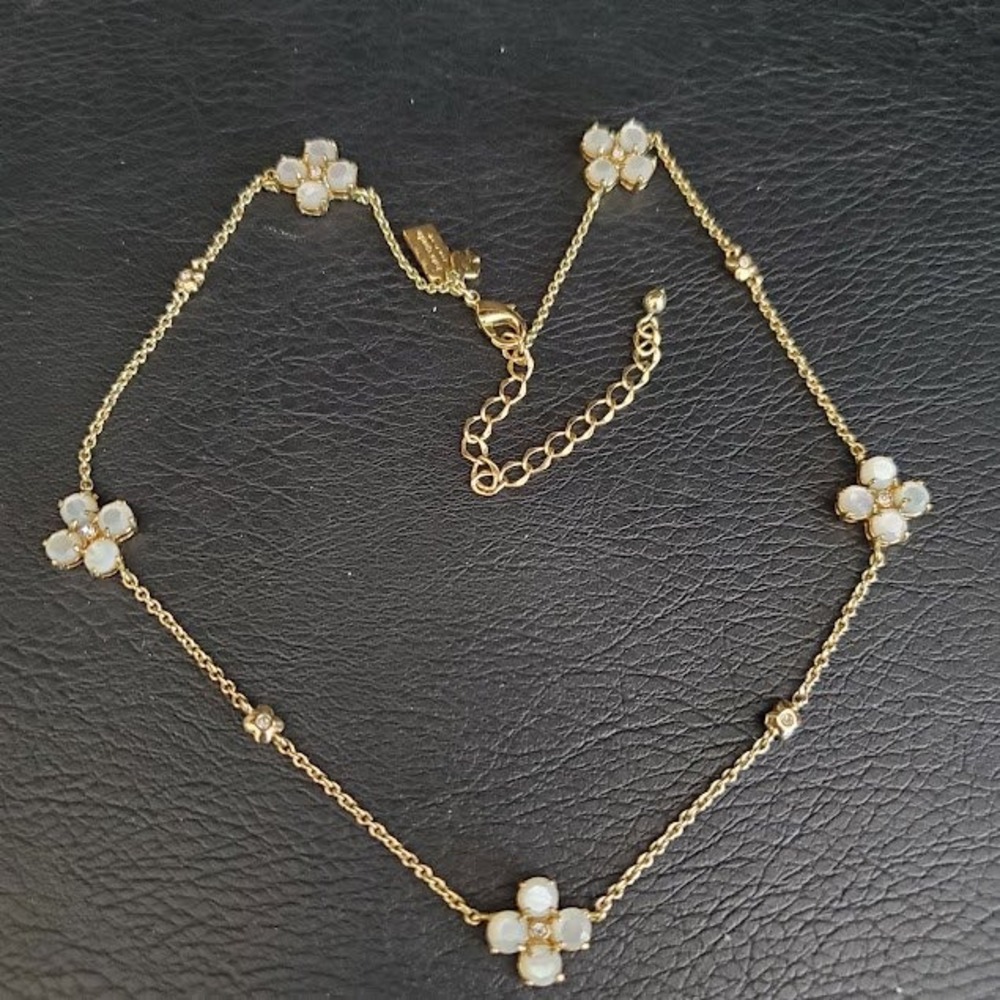 Kate Spade New York Gold Tone Mother of Pearl Flower Station Necklace Delicate - Picture 2 of 7
